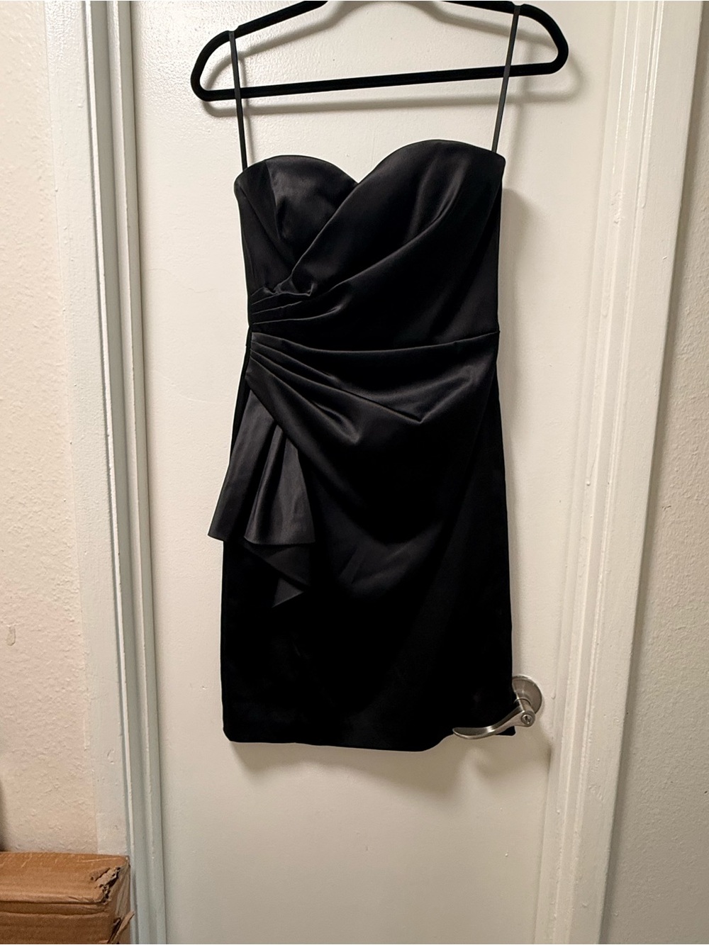 Strapless Black Satin Cocktail Dress